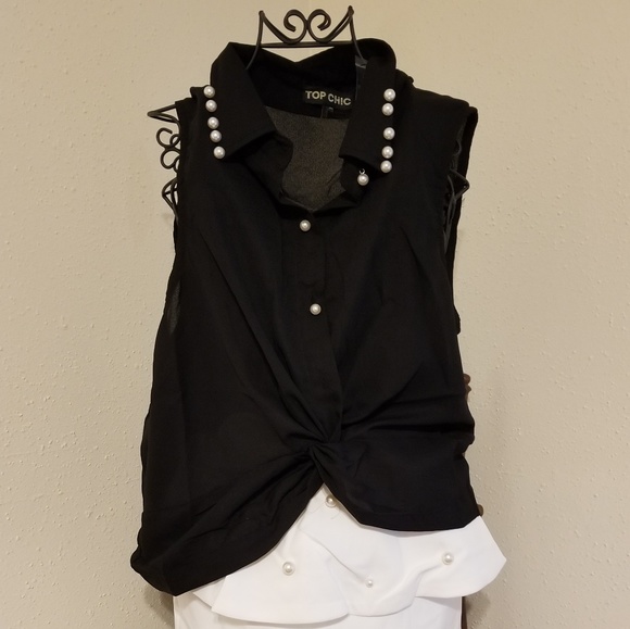 Pearl detail black twisted top - Picture 2 of 3